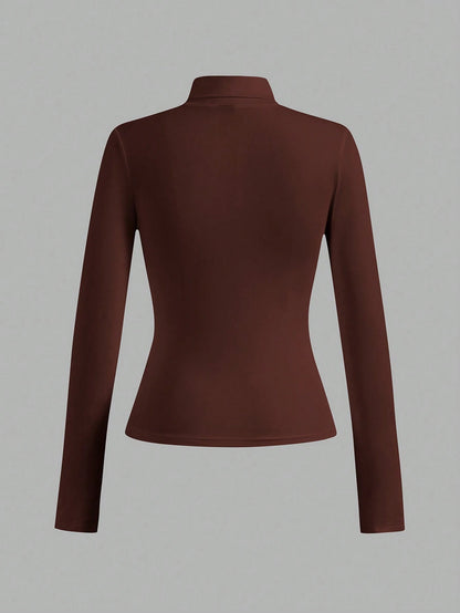 Essnce 4pcs/Set Women Plus Size Casual Minimalist Turtleneck Slim Fit T-Shirt Pullover Spring Fall