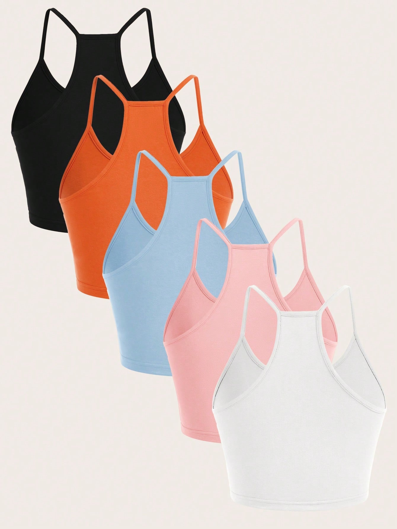 Essnce 5pcs Women's Casual Minimalist Spaghetti Strap Camisole Set, Suitable For Summer