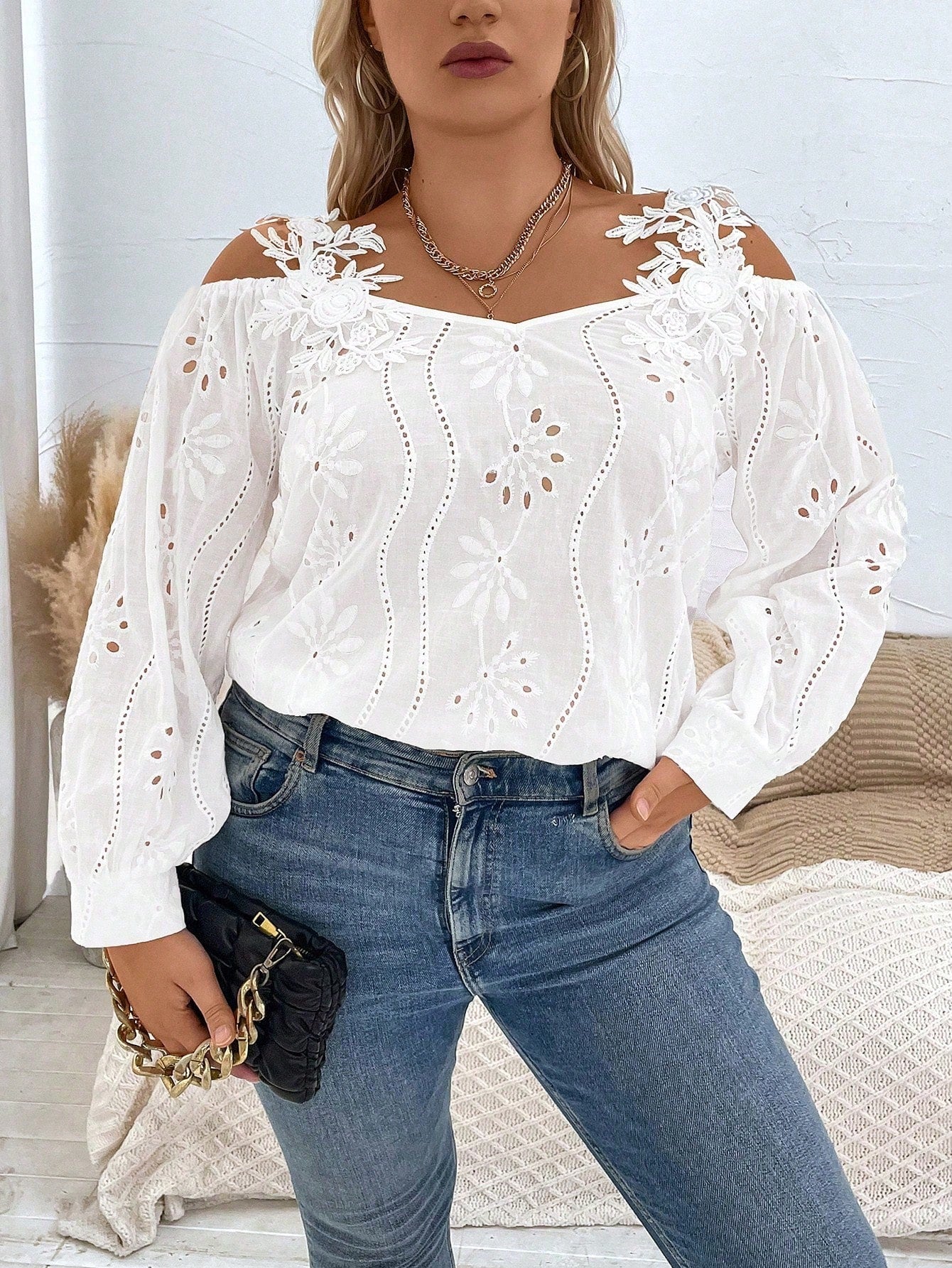 Essnce Plus Size Women's Cold Shoulder Blouse