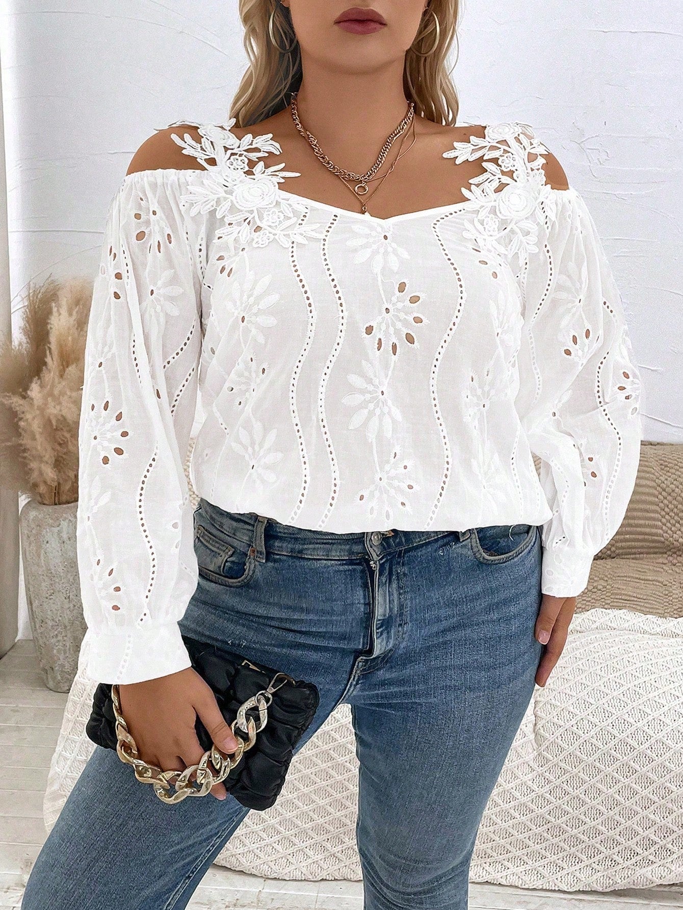 Essnce Plus Size Women's Cold Shoulder Blouse