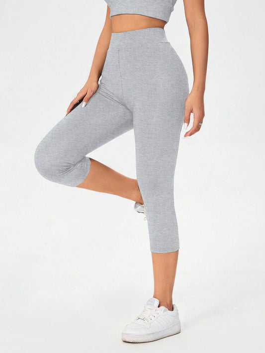 Essnce Women's Solid Color High Waist Tight Fitting Capri Leggings, Casual & Versatile, Summer Fall Clothes Women's Sportswear