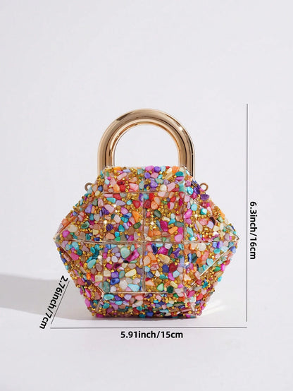 European & American Hot-Selling Creative Mini Handheld Lock-Style Evening Bag, Textured Acrylic Handheld Crossbody Box Bag, Lipstick Earphone Coin Accessory Bag, Fashion Bag For Parties And Gatherings