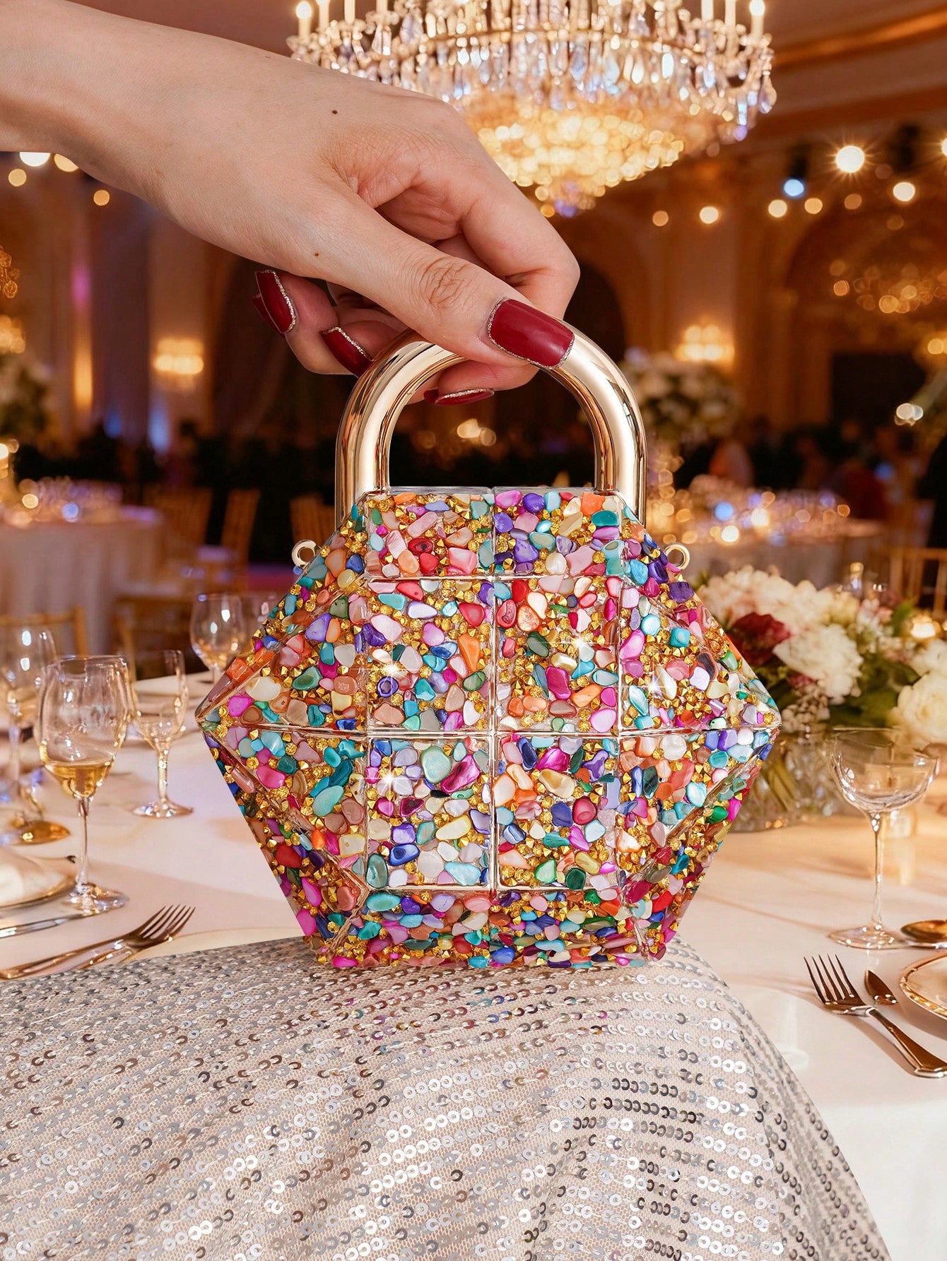 European & American Hot-Selling Creative Mini Handheld Lock-Style Evening Bag, Textured Acrylic Handheld Crossbody Box Bag, Lipstick Earphone Coin Accessory Bag, Fashion Bag For Parties And Gatherings