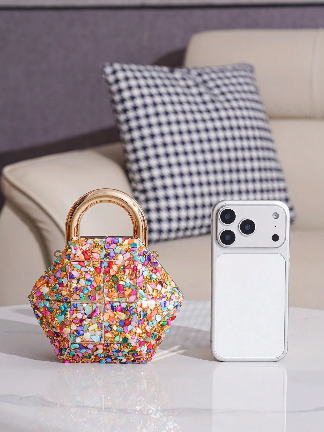 European & American Hot-Selling Creative Mini Handheld Lock-Style Evening Bag, Textured Acrylic Handheld Crossbody Box Bag, Lipstick Earphone Coin Accessory Bag, Fashion Bag For Parties And Gatherings