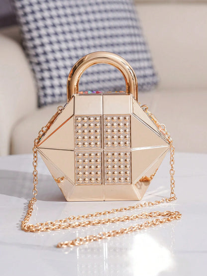 European & American Hot-Selling Creative Mini Handheld Lock-Style Evening Bag, Textured Acrylic Handheld Crossbody Box Bag, Lipstick Earphone Coin Accessory Bag, Fashion Bag For Parties And Gatherings