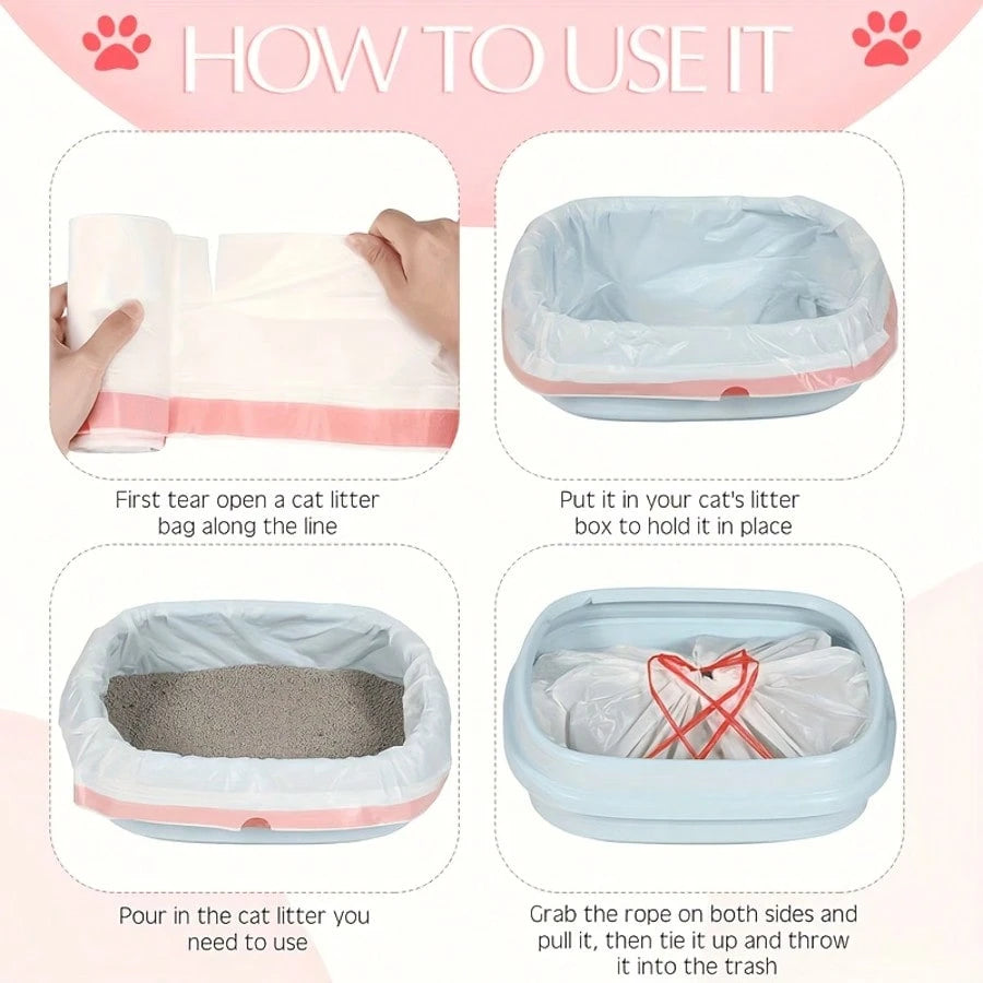 Extra Large Heavy Duty Leak-Proof Cat Litter Bags, Suitable For Pet Waste Disposal And Odor Control, Thickened Absorbent Drawstring Sealed Rectangle Cat Litter Bags, Designed For Multi-Cat Households