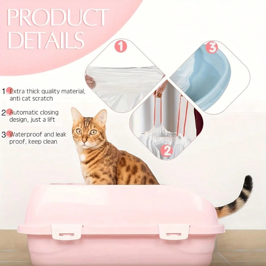 Extra Large Heavy Duty Leak-Proof Cat Litter Bags, Suitable For Pet Waste Disposal And Odor Control, Thickened Absorbent Drawstring Sealed Rectangle Cat Litter Bags, Designed For Multi-Cat Households