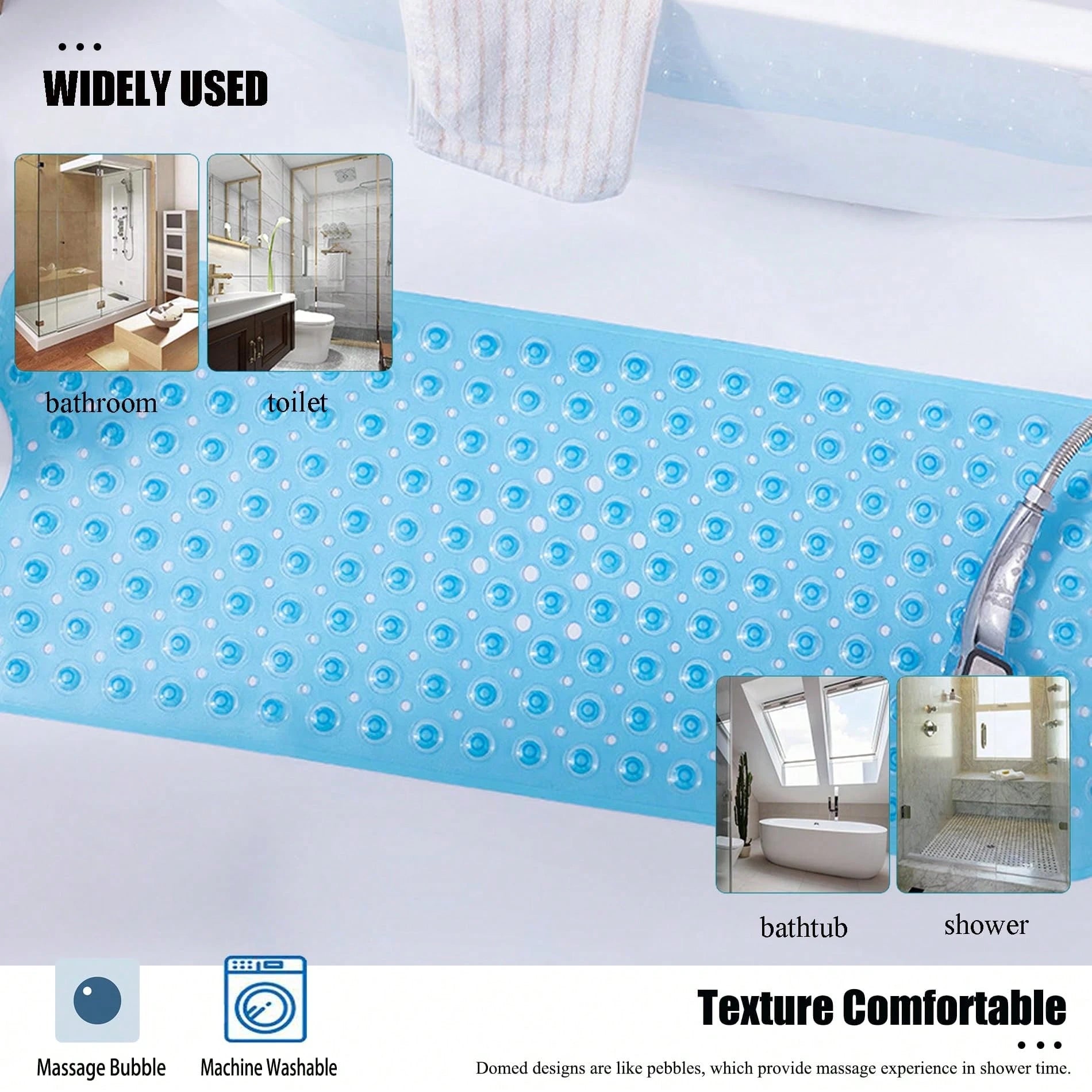 Extra Long Non-Slip Bathtub Mat With Drainage Holes And Suction Cups Non-Slip Bathtub Mat, 40 X 16 Inch Extra Long Bathtub Mat, Soft On Feet Machine Washable Bathroom Shower Mat- Ideal For Home, Hote