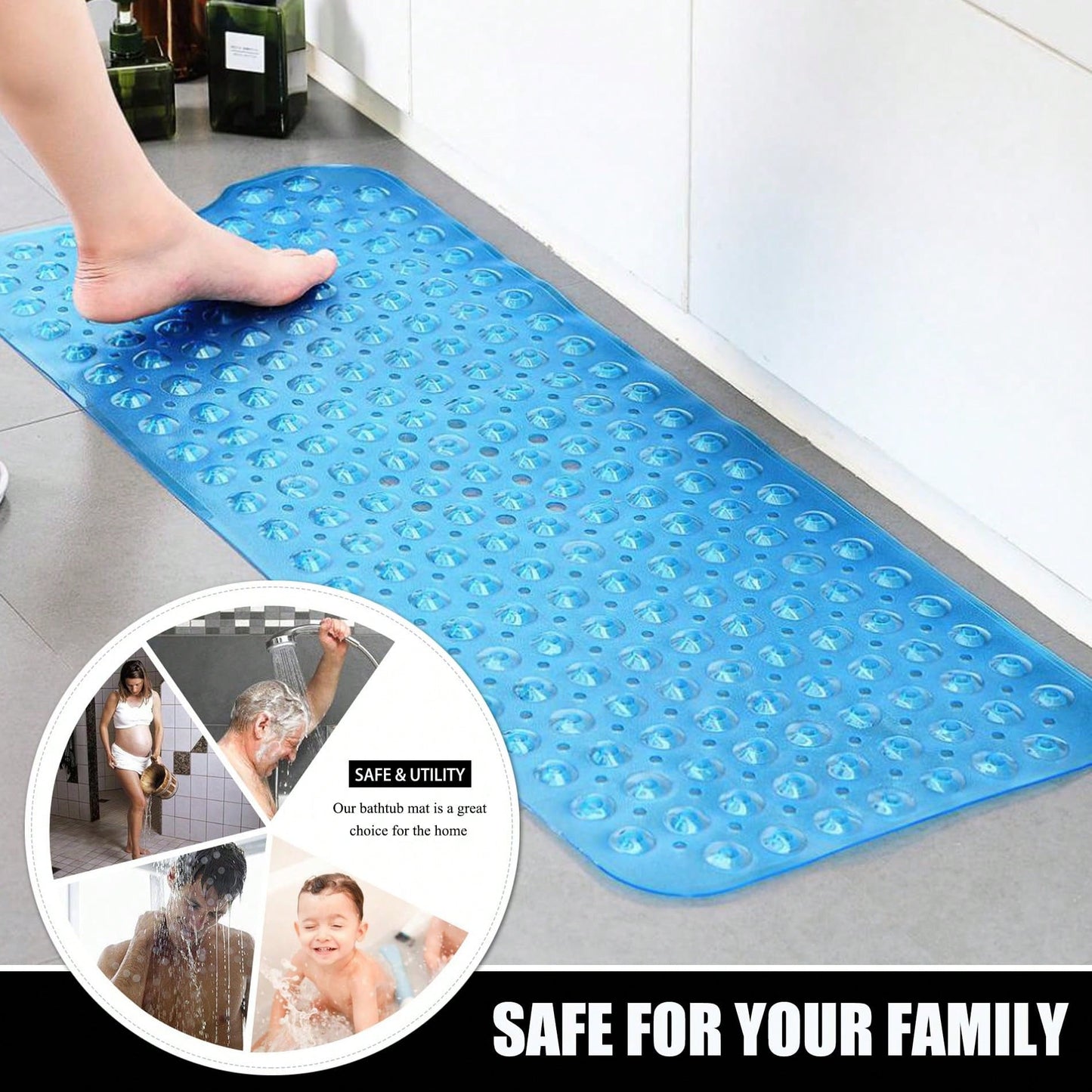 Extra Long Non-Slip Bathtub Mat With Drainage Holes And Suction Cups Non-Slip Bathtub Mat, 40 X 16 Inch Extra Long Bathtub Mat, Soft On Feet Machine Washable Bathroom Shower Mat- Ideal For Home, Hote