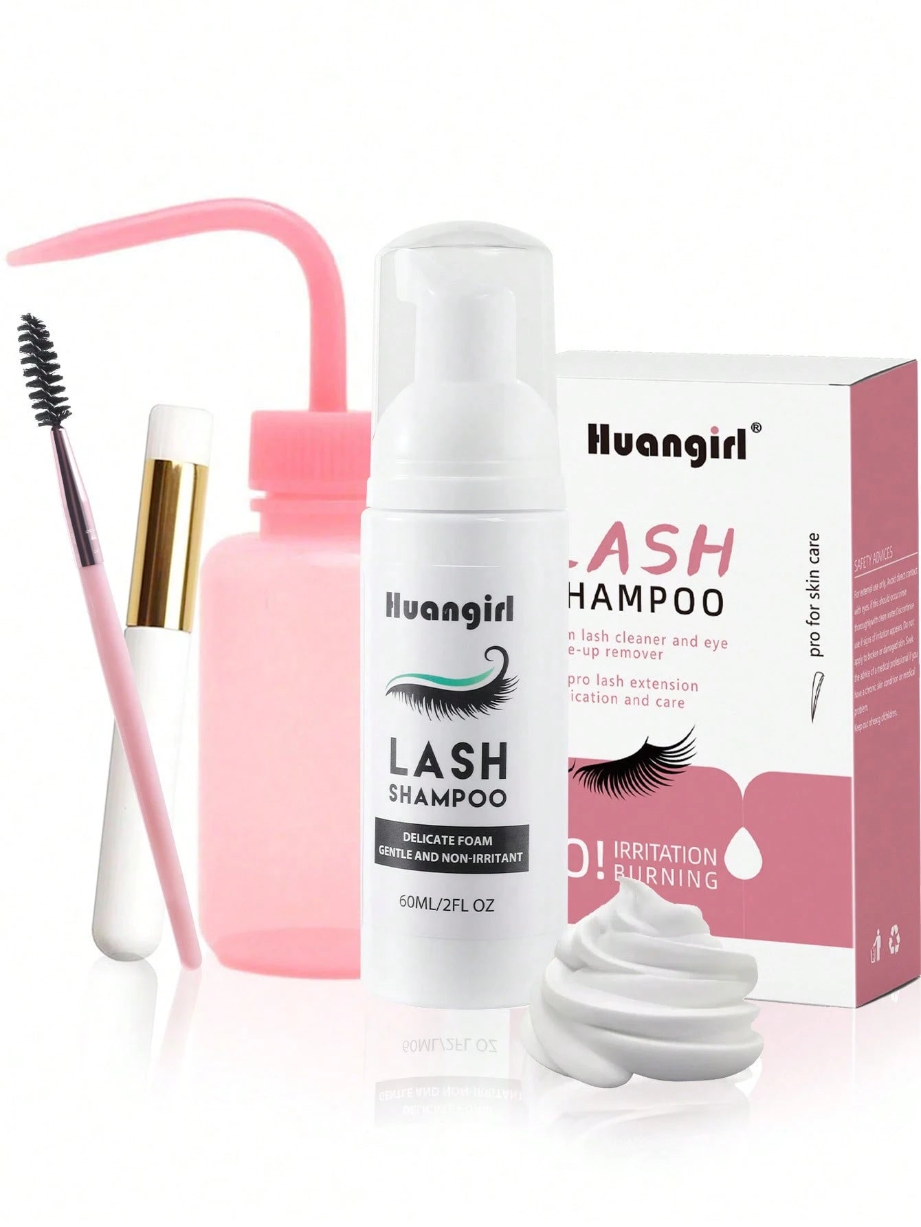 Eyelash Extension Cleanser 60ml + Brush + Rinse Bottle Eyelid Foam Cleanser, Eyelash Foam Shampoo For Extensions And Natural Lashes, Makeup Remover For Salon And Home Use.Lash Glue,Eyelash Glue