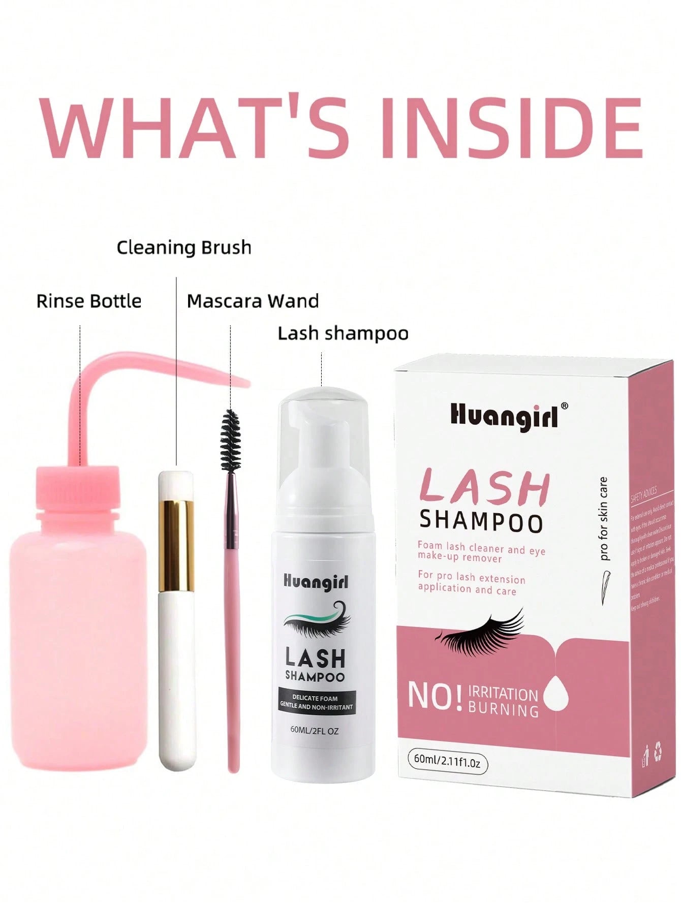 Eyelash Extension Cleanser 60ml + Brush + Rinse Bottle Eyelid Foam Cleanser, Eyelash Foam Shampoo For Extensions And Natural Lashes, Makeup Remover For Salon And Home Use.Lash Glue,Eyelash Glue