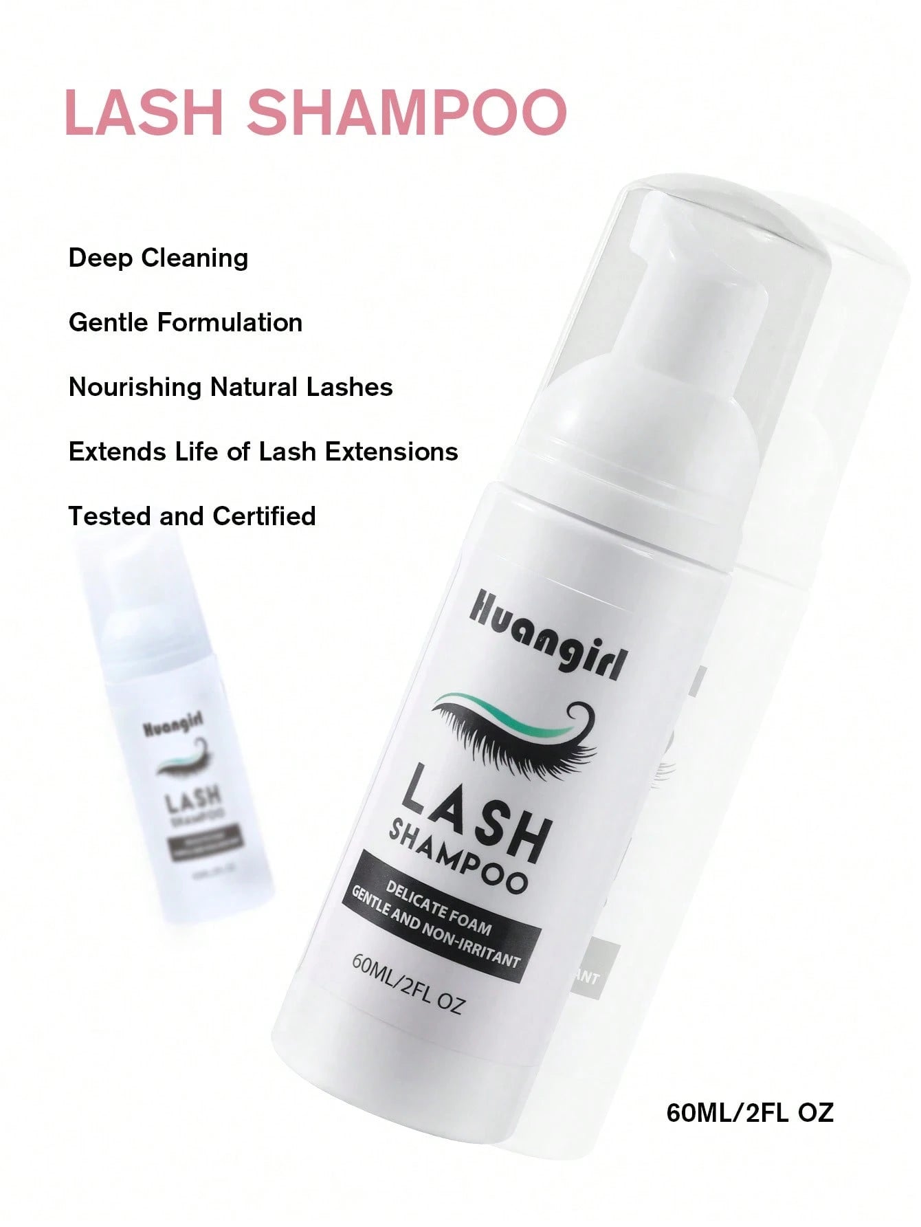 Eyelash Extension Cleanser 60ml + Brush + Rinse Bottle Eyelid Foam Cleanser, Eyelash Foam Shampoo For Extensions And Natural Lashes, Makeup Remover For Salon And Home Use.Lash Glue,Eyelash Glue