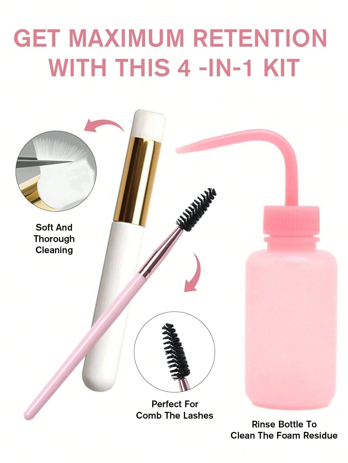 Eyelash Extension Cleanser 60ml + Brush + Rinse Bottle Eyelid Foam Cleanser, Eyelash Foam Shampoo For Extensions And Natural Lashes, Makeup Remover For Salon And Home Use.Lash Glue,Eyelash Glue
