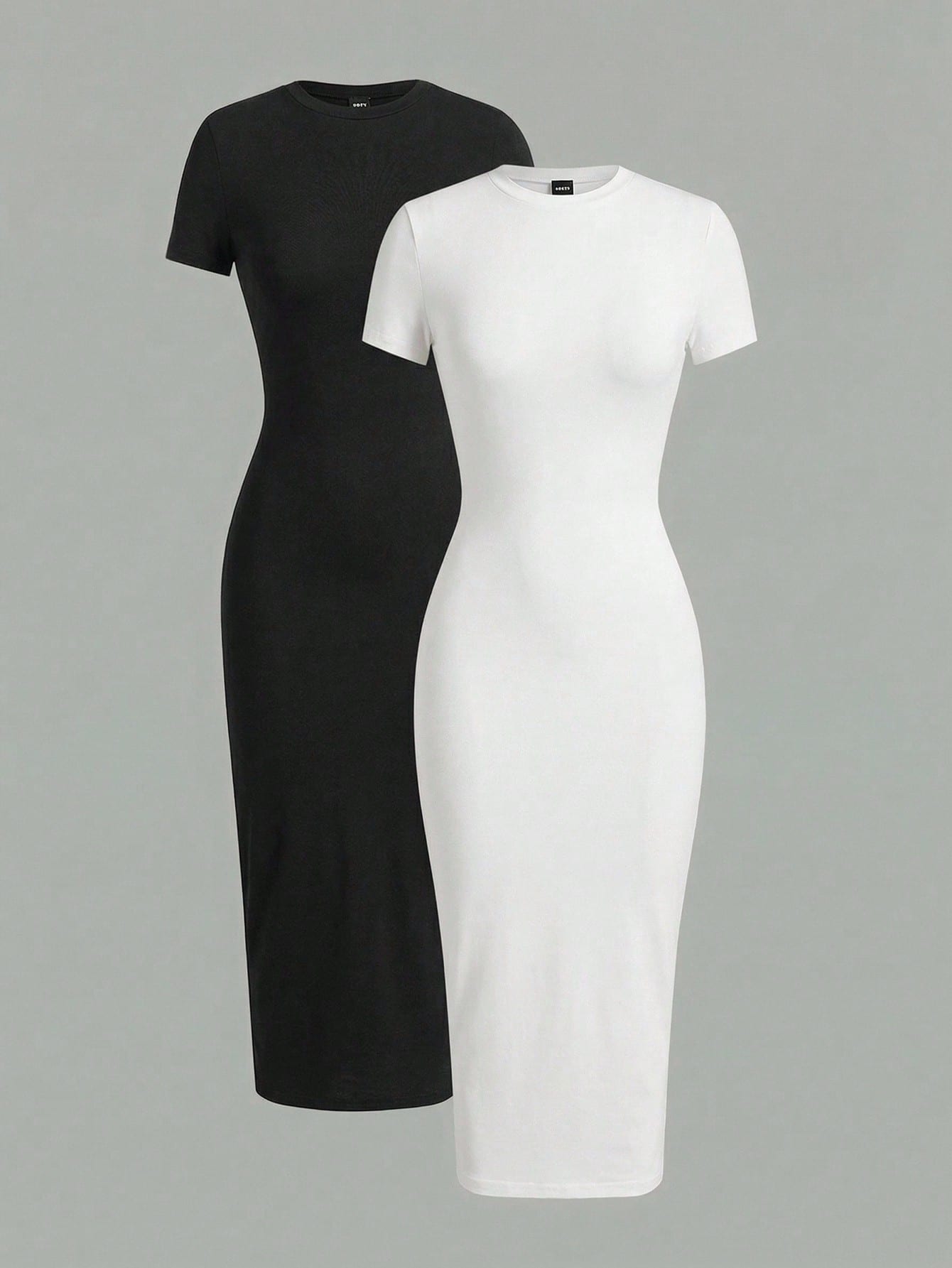 EZwear 2pcs/Set Casual Minimalist Short Sleeve Round Neck Bodycon Midi Dress, Suitable For Spring & Summer,Summer Dresses For Women