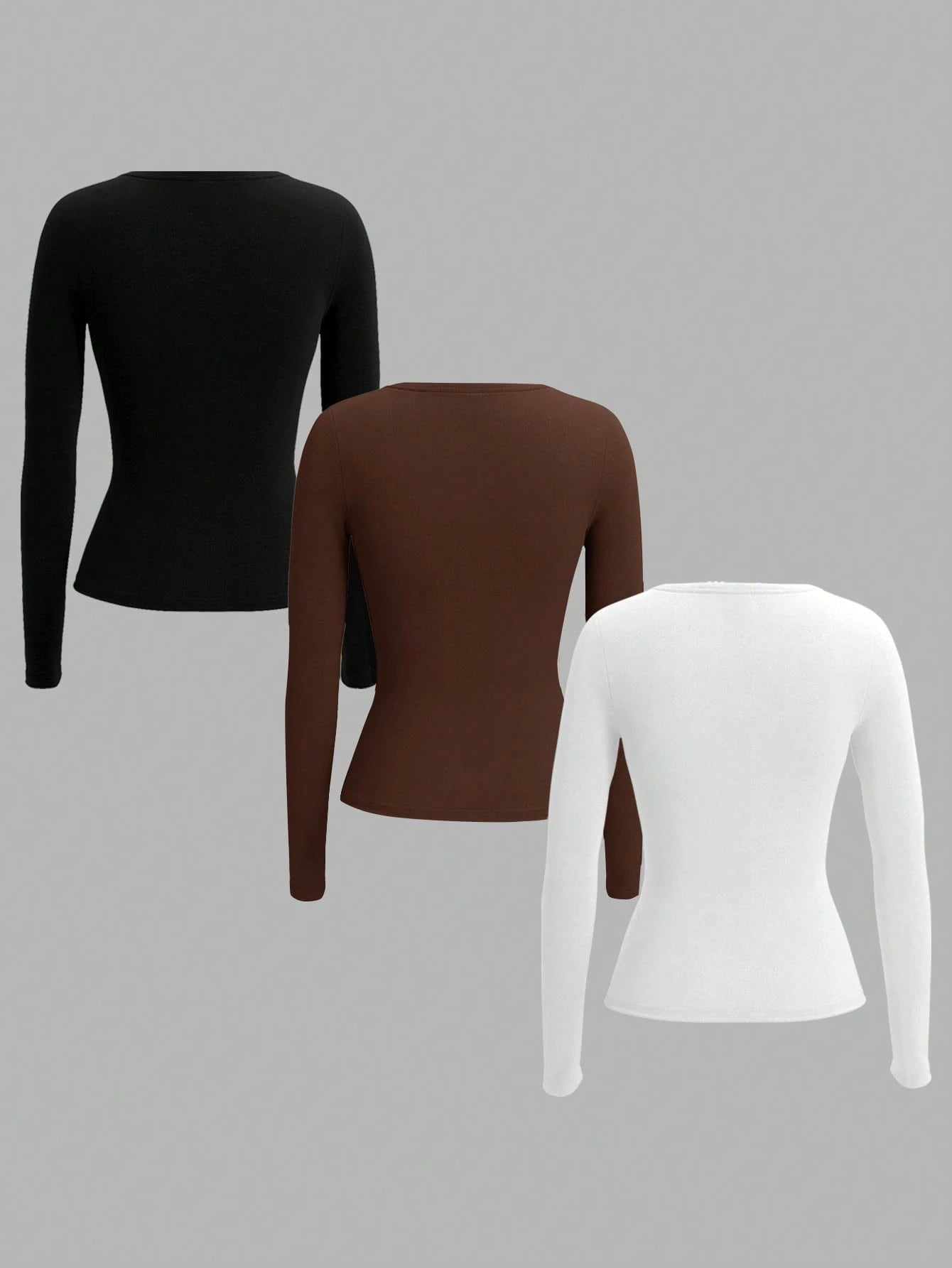 EZwear 3 Set 3 Colors- Black, Brown, White Plus Size Women Knit T-Shirt, Suitable For Autumn & Winter Autumn And Winter Fall