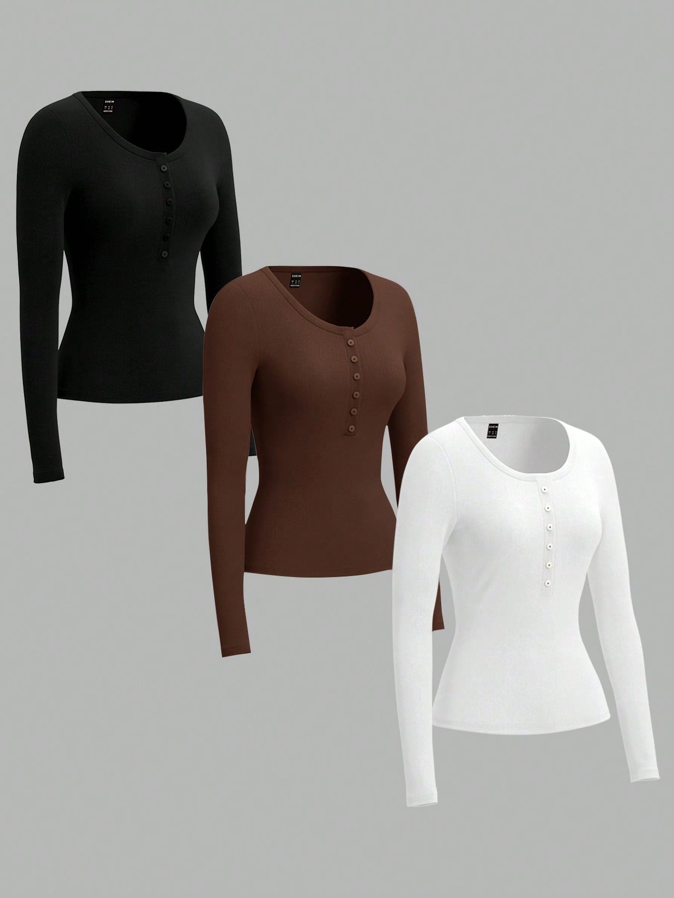 EZwear 3 Set 3 Colors- Black, Brown, White Plus Size Women Knit T-Shirt, Suitable For Autumn & Winter Autumn And Winter Fall
