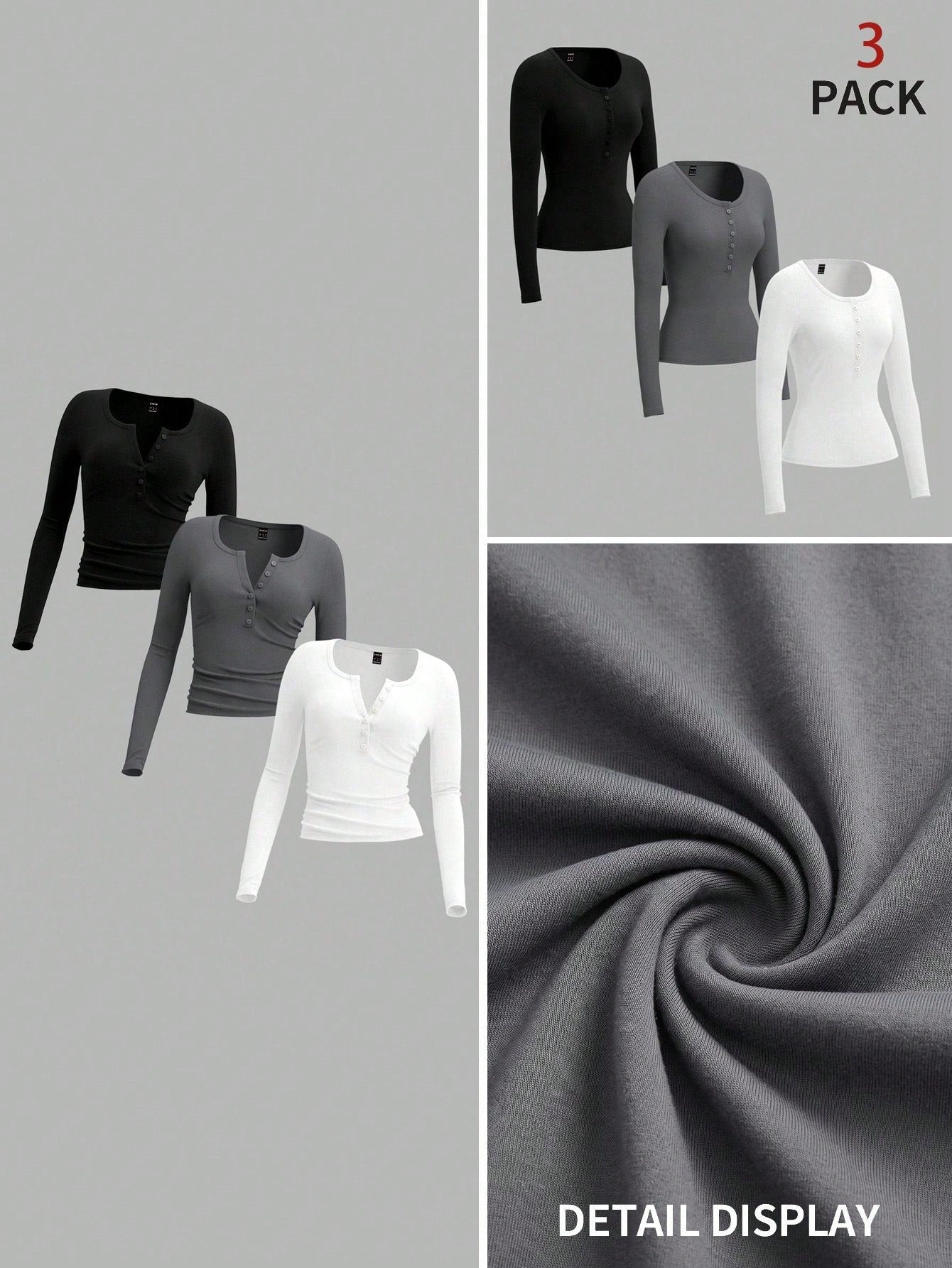 EZwear 3 Set 3 Colors- Black, Brown, White Plus Size Women Knit T-Shirt, Suitable For Autumn & Winter Autumn And Winter Fall