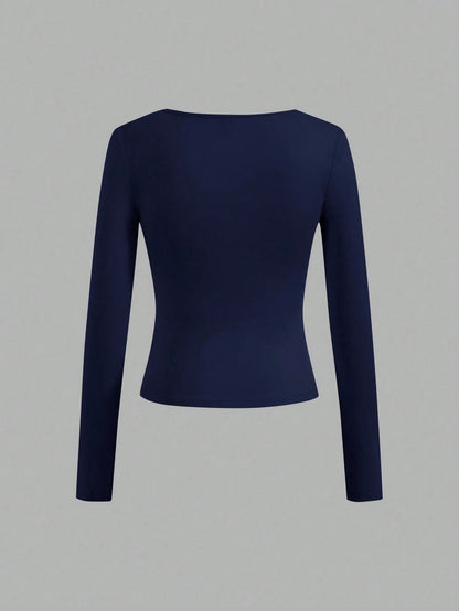 EZwear 3pcs/Set Women Plus Size Casual Square Neck T-Shirts, Suitable For Spring And Autumn And Winter Fall