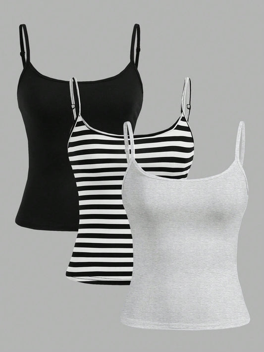 EZwear 3pcs/Set Women's Sexy Cropped Camisole Tops, Suitable For Summer