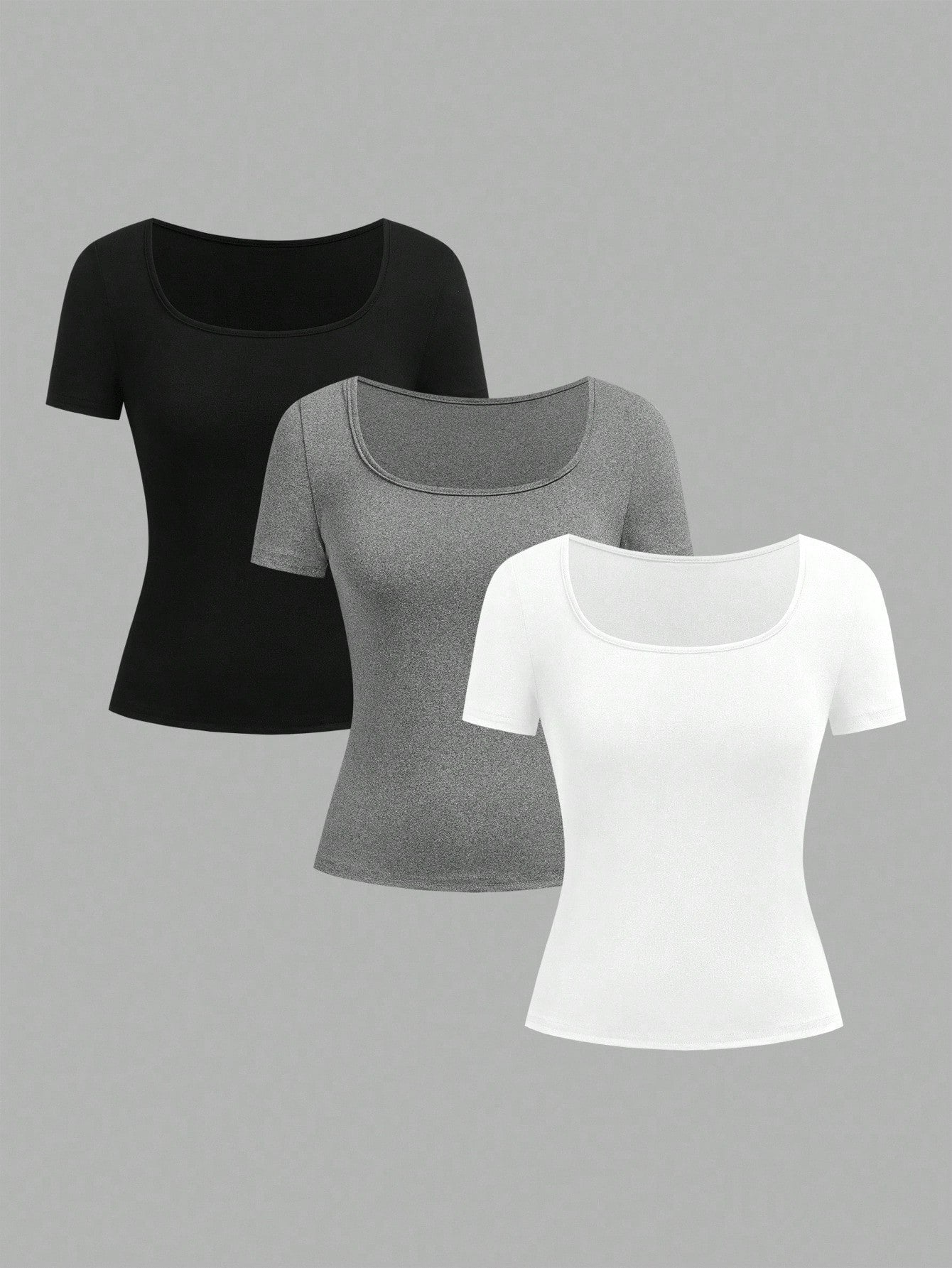 EZwear 3pcs Women's Short Sleeve Cropped Casual Fitted T-Shirts, Suitable For Summer