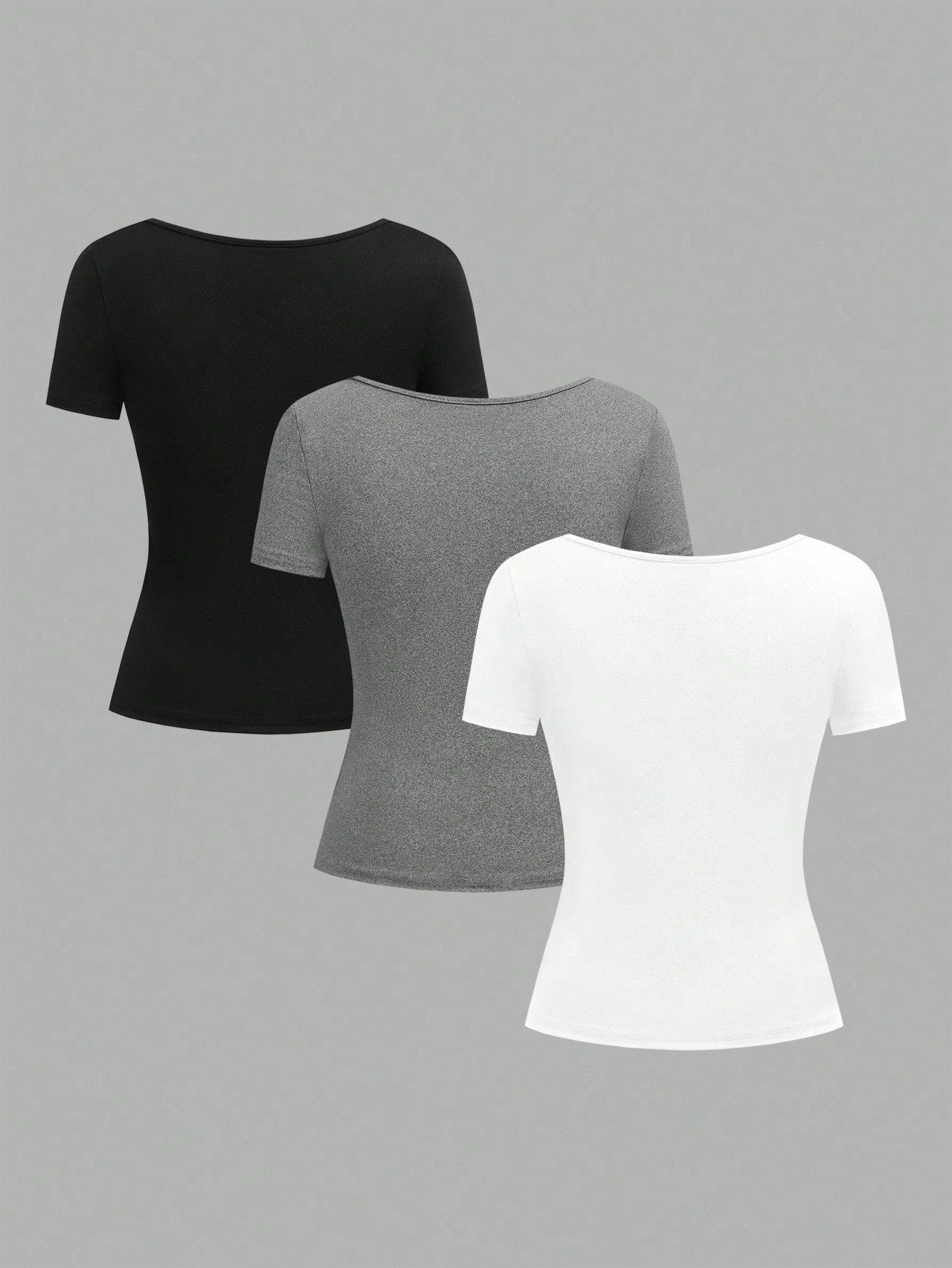 EZwear 3pcs Women's Short Sleeve Cropped Casual Fitted T-Shirts, Suitable For Summer