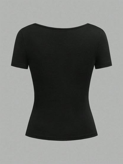 EZwear 3pcs Women's Short Sleeve Cropped Casual Fitted T-Shirts, Suitable For Summer