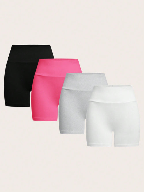 EZwear 4pcs Casual Knit Leggings For Women, Short Fit Pants, Suitable For Summer