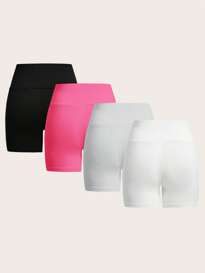 EZwear 4pcs Casual Knit Leggings For Women, Short Fit Pants, Suitable For Summer