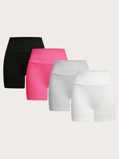 EZwear 4pcs Casual Knit Leggings For Women, Short Fit Pants, Suitable For Summer