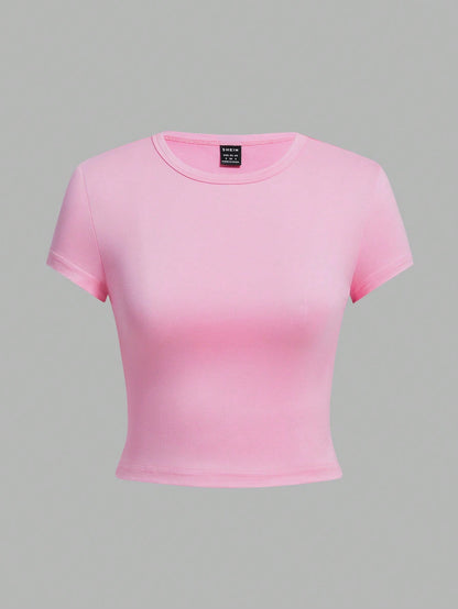 EZwear 4pcs Casual Round Neck Slim Short Sleeve Women's T-Shirt, Suitable For Summer Suitable For Going Out