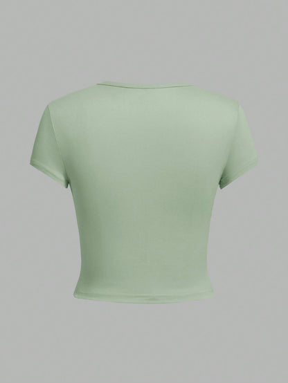 EZwear 4pcs Casual Round Neck Slim Short Sleeve Women's T-Shirt, Suitable For Summer Suitable For Going Out