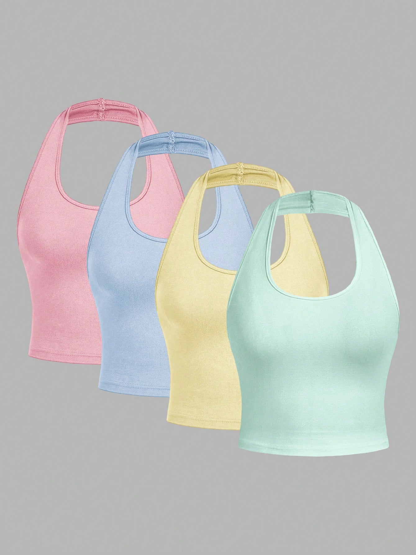 EZwear 4pcs/Set Casual Minimalist Short Scoop Neck Tight Fit Camisole Tops For Women, Suitable For Summer,Summer Top