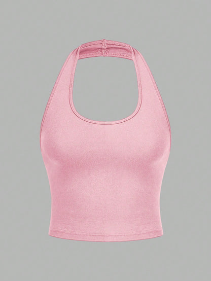 EZwear 4pcs/Set Casual Minimalist Short Scoop Neck Tight Fit Camisole Tops For Women, Suitable For Summer,Summer Top