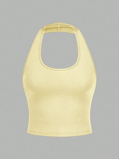 EZwear 4pcs/Set Casual Minimalist Short Scoop Neck Tight Fit Camisole Tops For Women, Suitable For Summer,Summer Top
