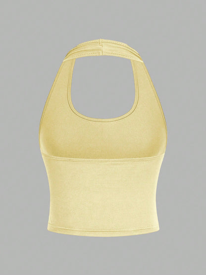 EZwear 4pcs/Set Casual Minimalist Short Scoop Neck Tight Fit Camisole Tops For Women, Suitable For Summer,Summer Top