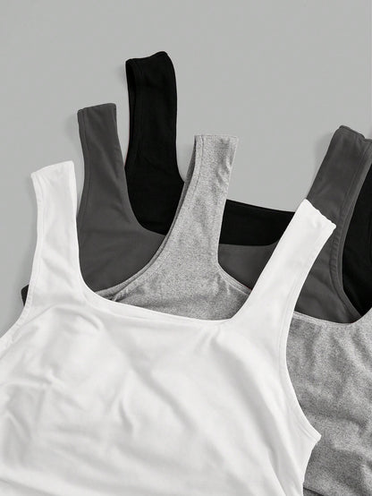 EZwear 4pcs/Set Colorful Casual Cropped Plus Size Tank Tops, 3 Packs Tops, Tight Tops, Workout Tops,Business Casual Woman,Back To School
