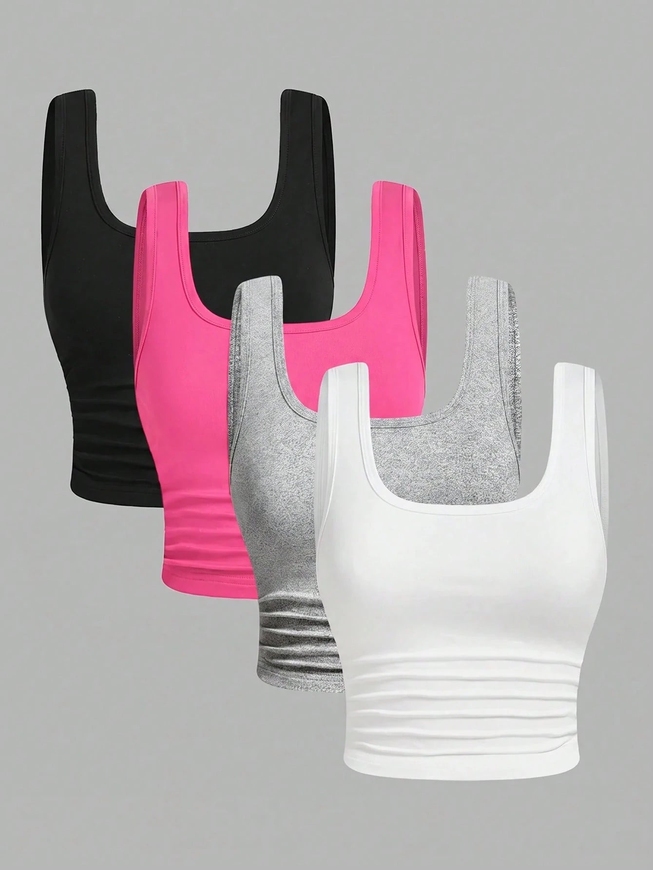 EZwear 4pcs/Set Colorful Casual Cropped Plus Size Tank Tops, 3 Packs Tops, Tight Tops, Workout Tops,Business Casual Woman,Back To School