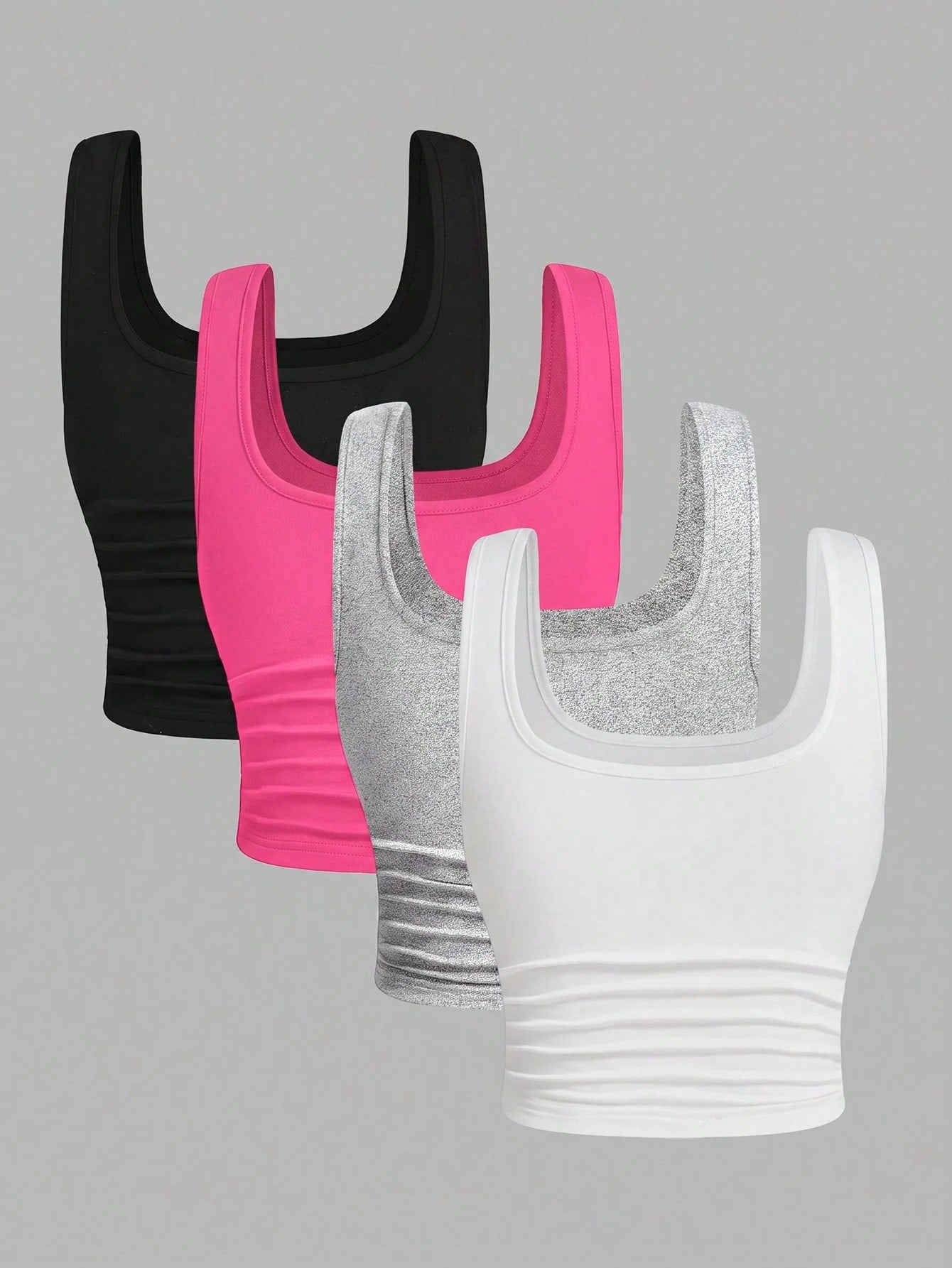 EZwear 4pcs/Set Colorful Casual Cropped Plus Size Tank Tops, 3 Packs Tops, Tight Tops, Workout Tops,Business Casual Woman,Back To School