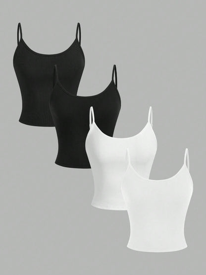 EZwear 4pcs Women Casual Cropped Camisole Set, Versatile For Summer