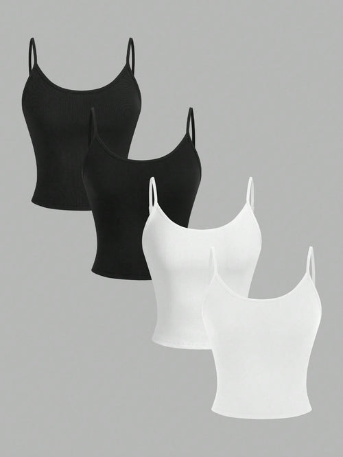 EZwear 4pcs Women Casual Cropped Camisole Set, Versatile For Summer