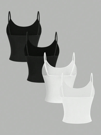 EZwear 4pcs Women Casual Cropped Camisole Set, Versatile For Summer