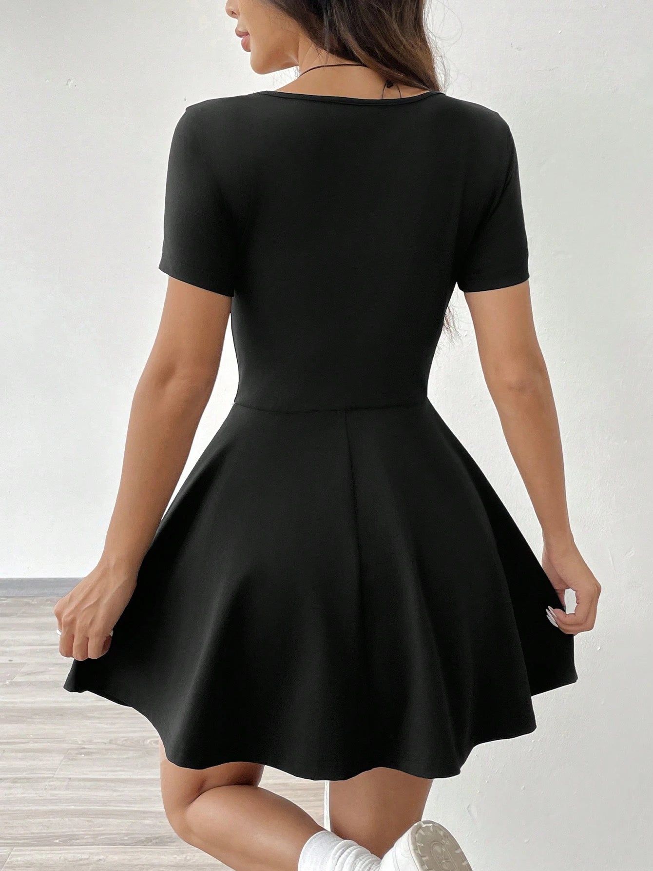 EZwear Black Knitted Mini Dress For Women,Autumn Dresses Clothes Everyday Daytime Daily Wear Casual Basic