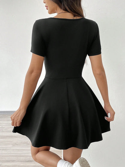 EZwear Black Knitted Mini Dress For Women,Autumn Dresses Clothes Everyday Daytime Daily Wear Casual Basic