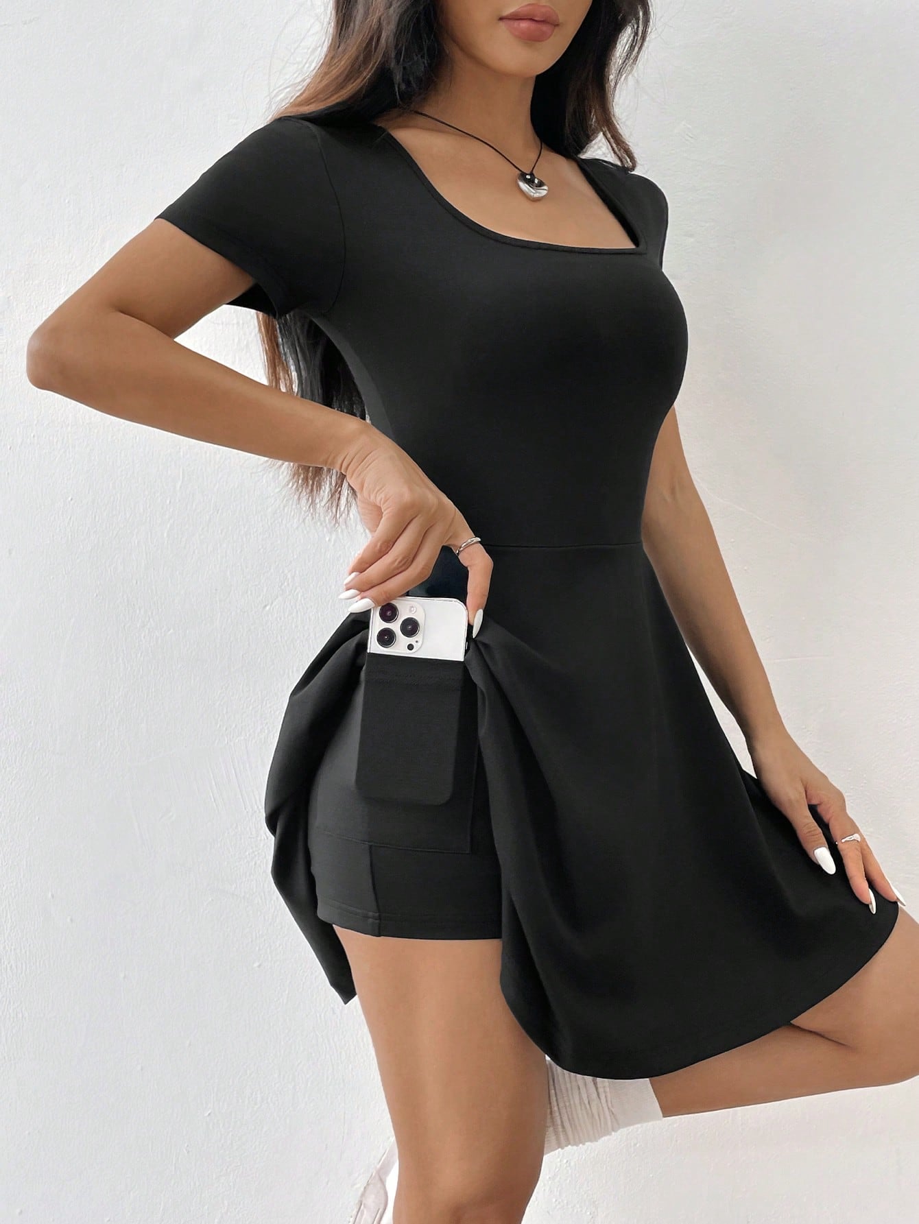 EZwear Black Knitted Mini Dress For Women,Autumn Dresses Clothes Everyday Daytime Daily Wear Casual Basic