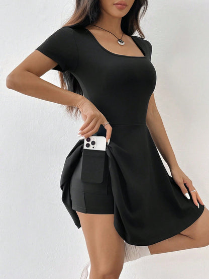 EZwear Black Knitted Mini Dress For Women,Autumn Dresses Clothes Everyday Daytime Daily Wear Casual Basic