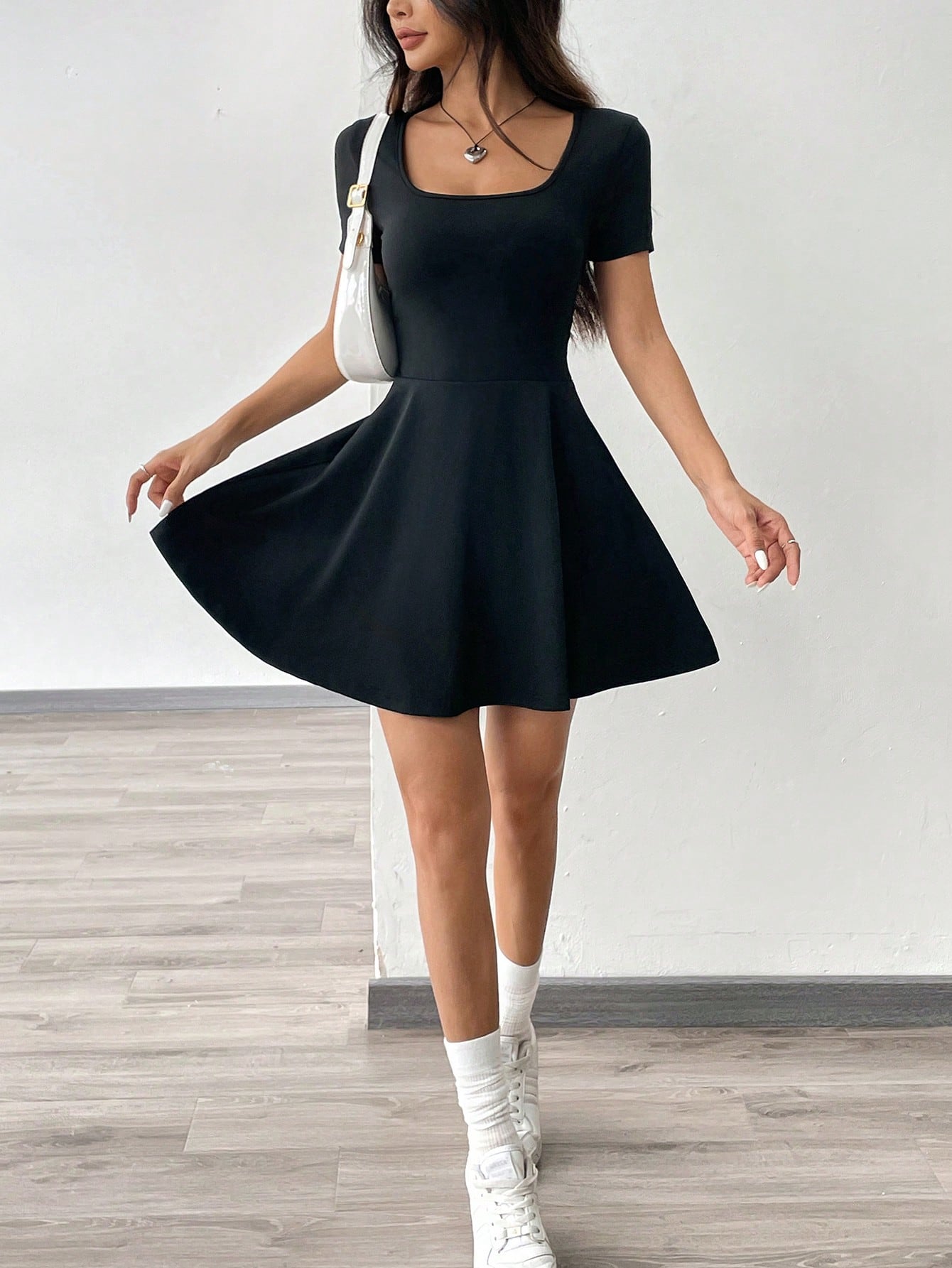 EZwear Black Knitted Mini Dress For Women,Autumn Dresses Clothes Everyday Daytime Daily Wear Casual Basic