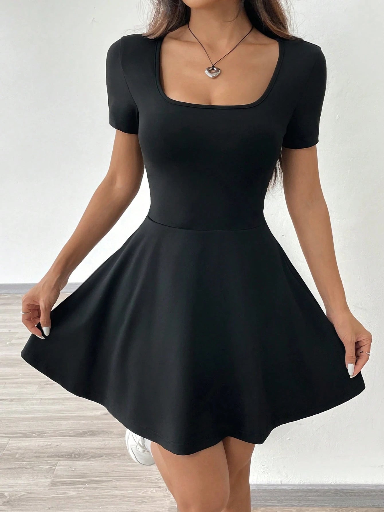 EZwear Black Knitted Mini Dress For Women,Autumn Dresses Clothes Everyday Daytime Daily Wear Casual Basic