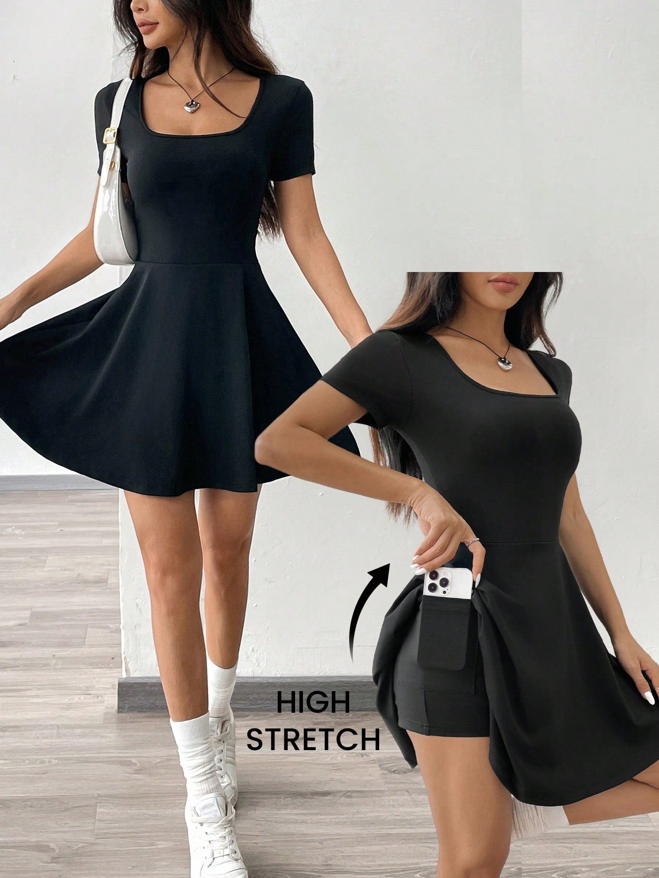 EZwear Black Knitted Mini Dress For Women,Autumn Dresses Clothes Everyday Daytime Daily Wear Casual Basic