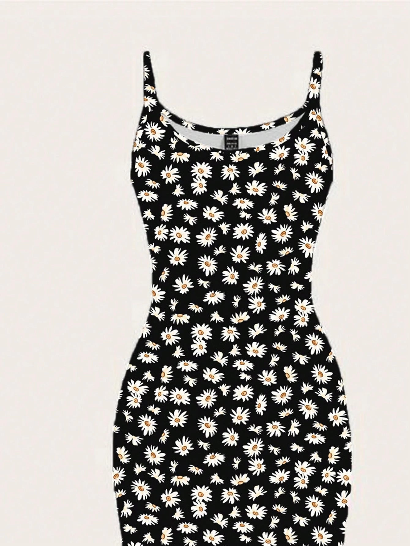 EZwear Casual Minimalist Full-Print Fitted Spaghetti Strap Maxi Dress For Summer, Daisy Print, Ditsy Floral