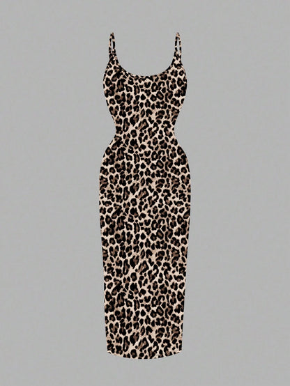 EZwear Casual Minimalist Full-Print Fitted Spaghetti Strap Maxi Dress For Summer, Daisy Print, Ditsy Floral
